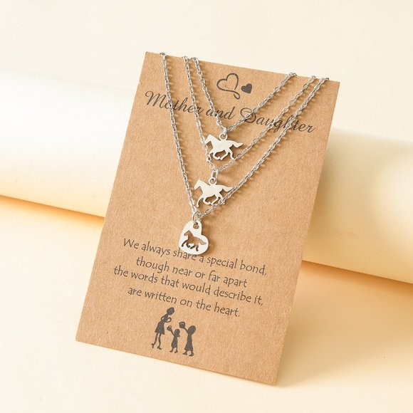 3 PC Horse Silver Necklace Set Mother Daughter - Picture 4 of 6